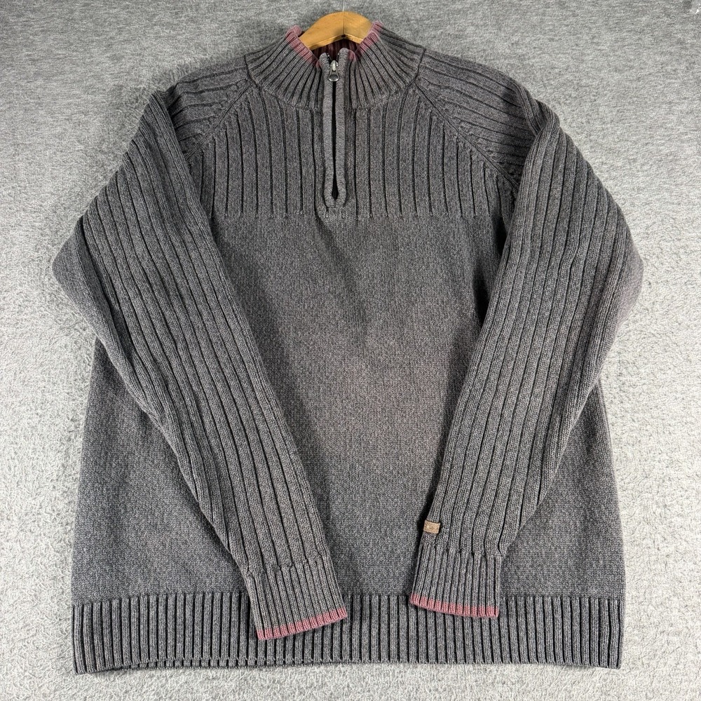 Columbia Men's 1/4 Zip Long Sleeve Heavy Ribbed Knit Pullover Gray Sweater SZ L